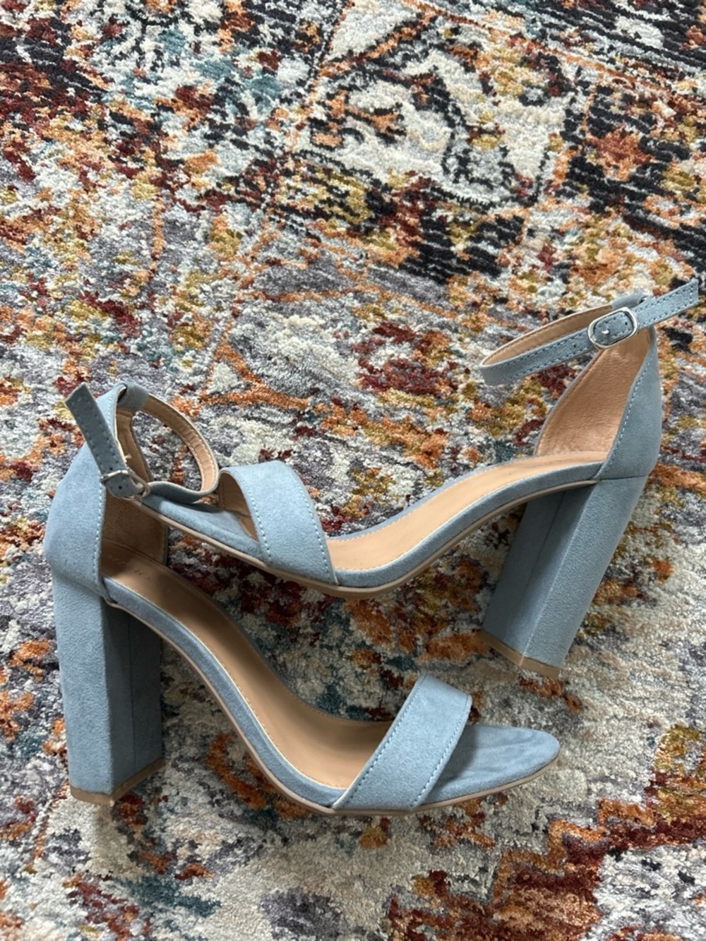 Women’s Formal Wedding Size 8.5 Suede Ankle-Strap Block Heels in Light Blue
